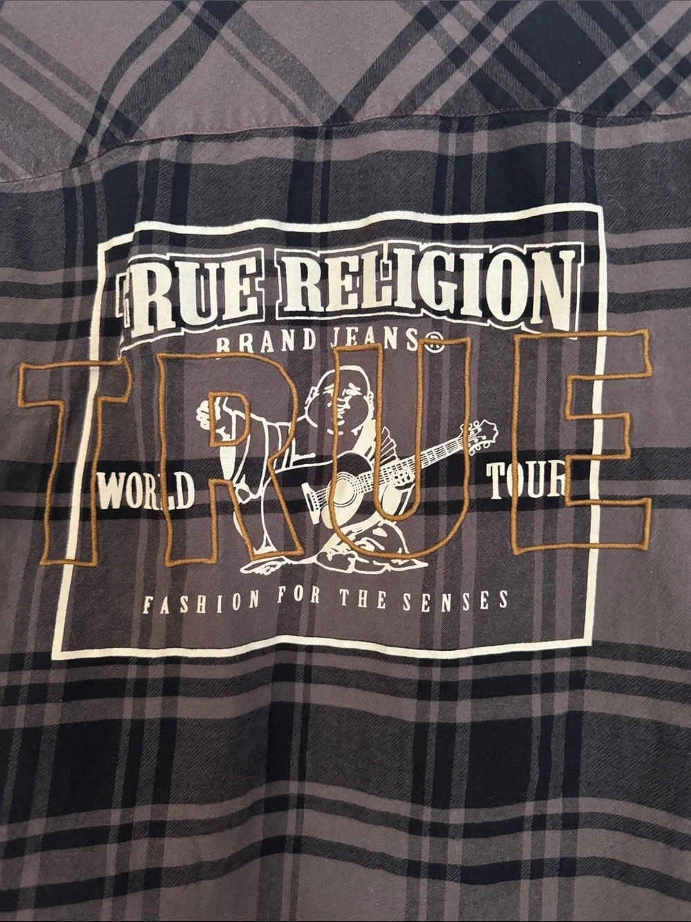True Religion Brown and Black Plaid Lightweight Shirt Jacket